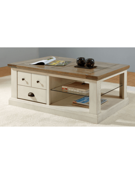 CANTIQUE - Table basse un tiroir chêne massif