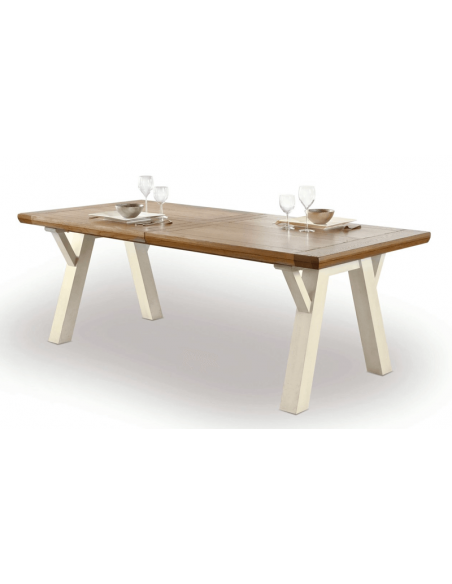 CANTIQUE - Table de séjour rectangulaire 1 allonge de 95 cm sur tréteaux chêne massif
