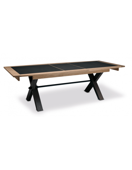 ANGEL - Table de séjour 2 allonges de 46 cm en chêne massif et plateau céramique