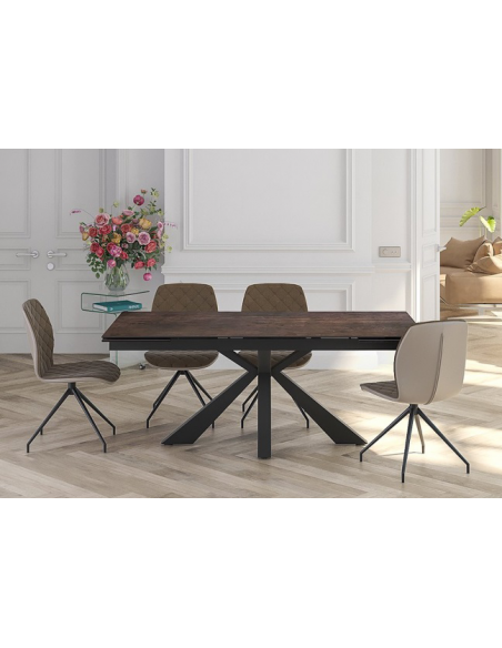 ONTARIO - Table de repas extensible avec 2 allonges escamotables plateau en céramique