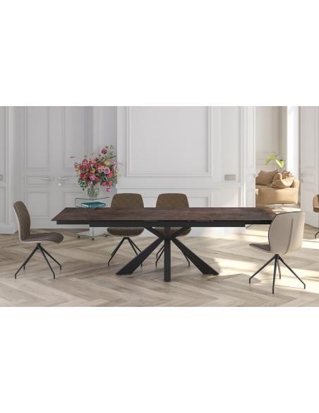 ONTARIO - Table de repas extensible avec 2 allonges escamotables plateau en céramique